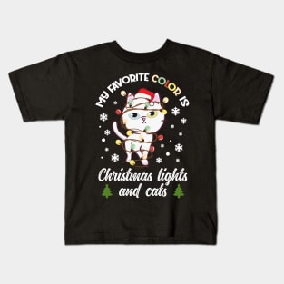 my favorite color is christmas lights and cats Kids T-Shirt